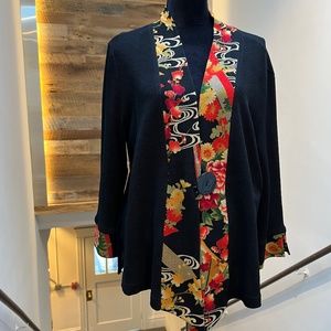 🌸 Soft Surroundings Black Floral Kimono Jacket Woman’s